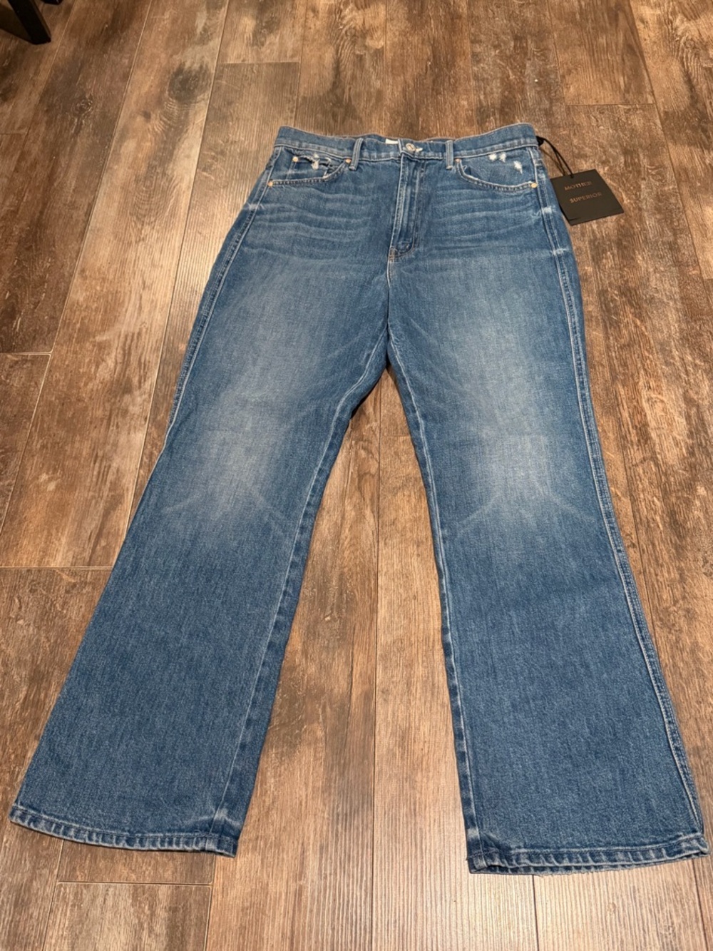 MOTHER Medium Blue Cropped Wide-Leg Jeans